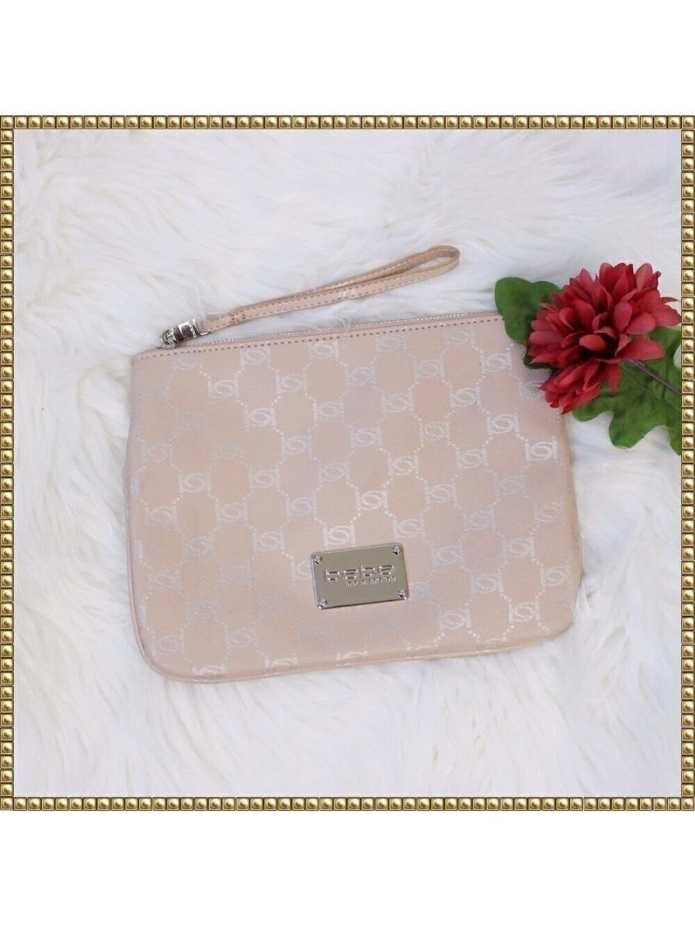 Bebe Alexis Pink Wristlet Silver Tone Clutch